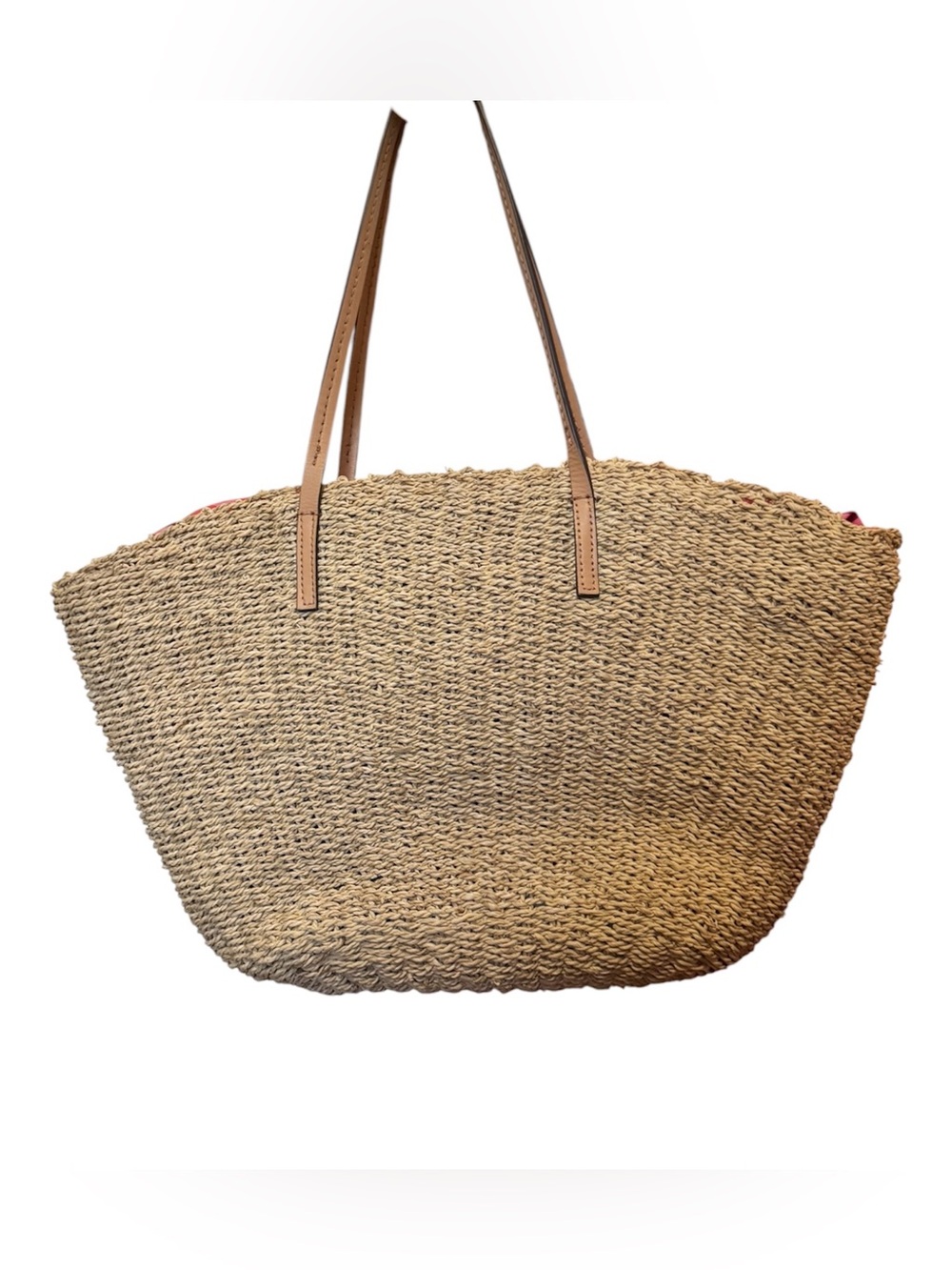 Tory Burch Natural Woven Raffia Straw Tote Drawstring Geometric Double T Logo - Picture 4 of 12